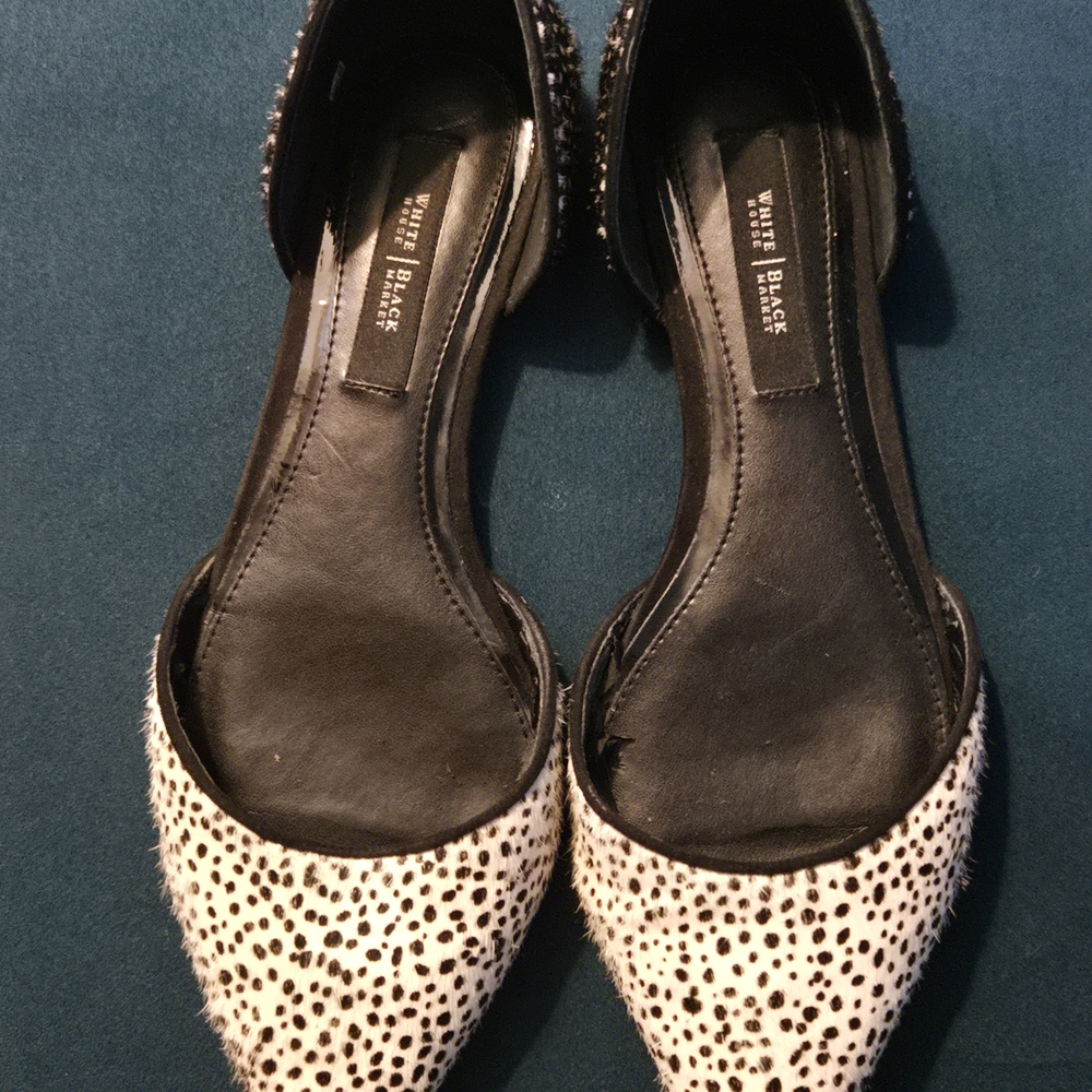 White House Black Market Black and White Pointed D'Orsay Flats Fits Like 8.5
